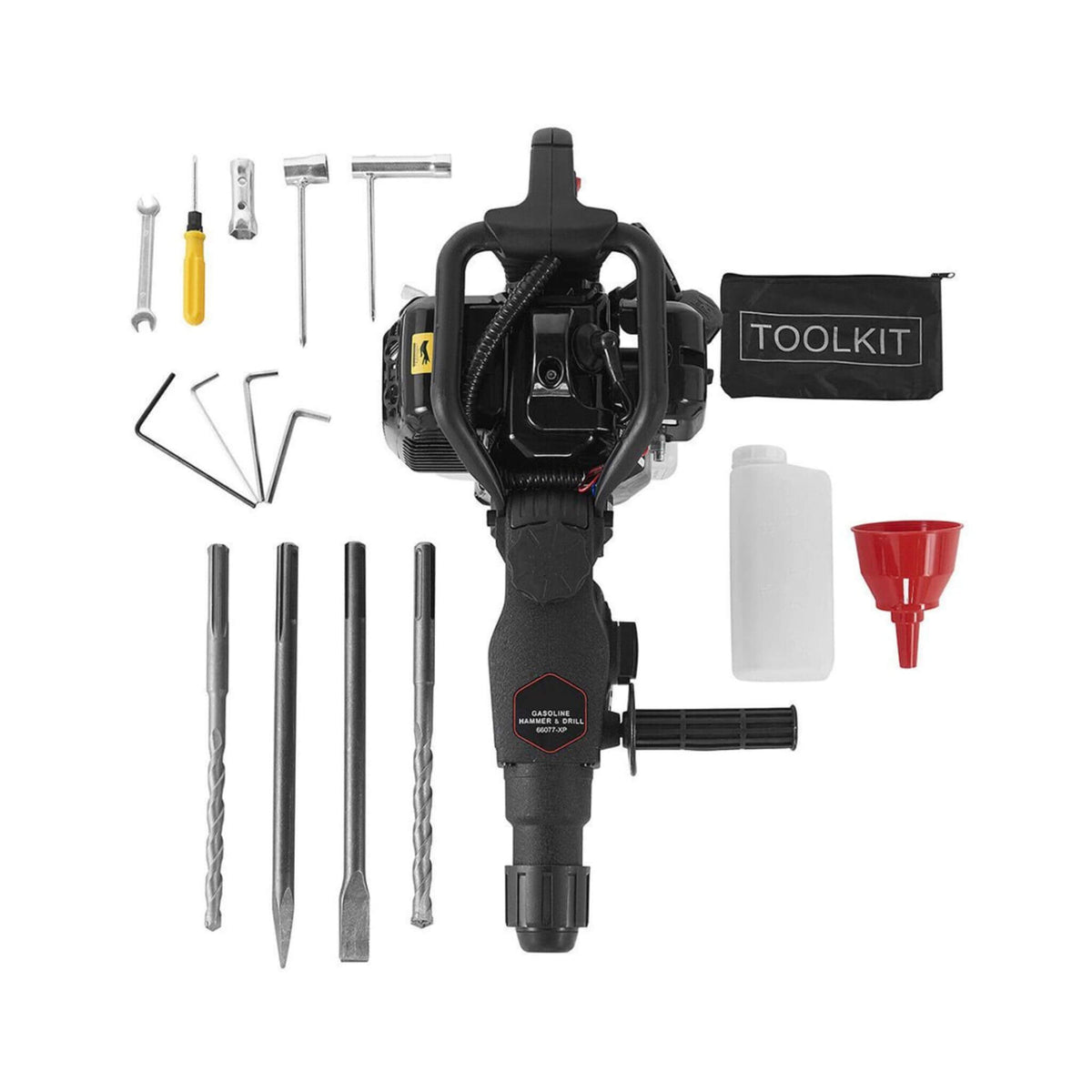 Heavy-Duty Gasoline Powered Demolition Jack Hammer Drill with Point, Flat & Chisel Bits