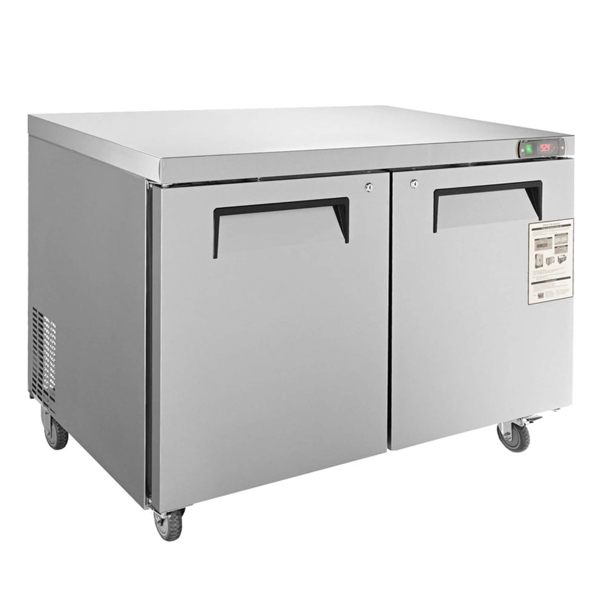 12.9 Cu.Ft 2-Door Commercial Stainless Steel Worktop Undercounter Refrigerator, 48"