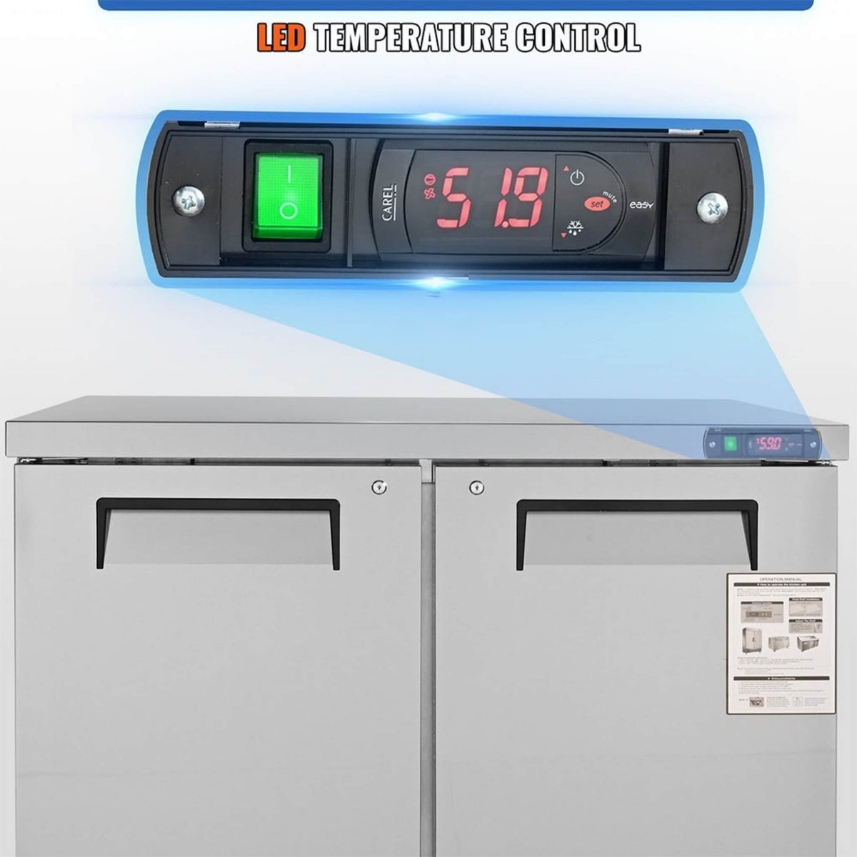 12.9 Cu.Ft 2-Door Commercial Stainless Steel Worktop Undercounter Refrigerator, 48"