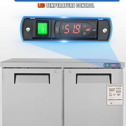 12.9 Cu.Ft 2-Door Commercial Stainless Steel Worktop Undercounter Refrigerator, 48"