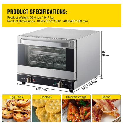 Heavy-Duty Commercial Stainless Steel Countertop Convection Toaster Oven