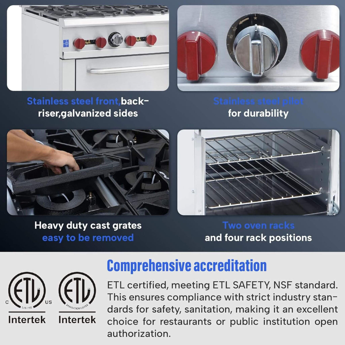 36-Inch Commercial 210K BTU 6-Burner Stainless Steel Freestanding Gas Range