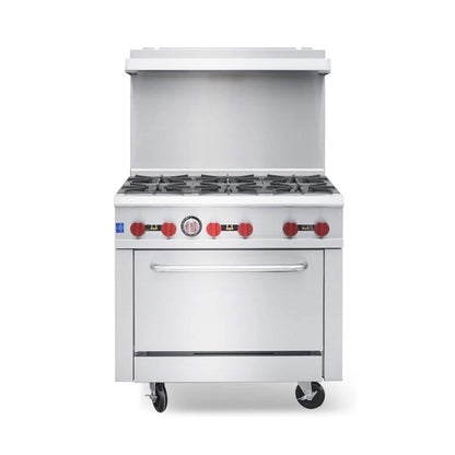 36-Inch Commercial 210K BTU 6-Burner Stainless Steel Freestanding Gas Range