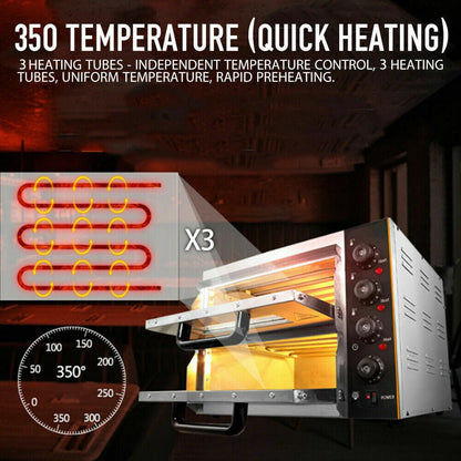 3KW Premium Electric Commercial Stainless Steel Double Deck Pizza Oven