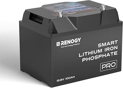 Pro - Renogy 12V 100Ah Smart Lithium Iron Phosphate Battery w/Bluetooth & Self-heating Function