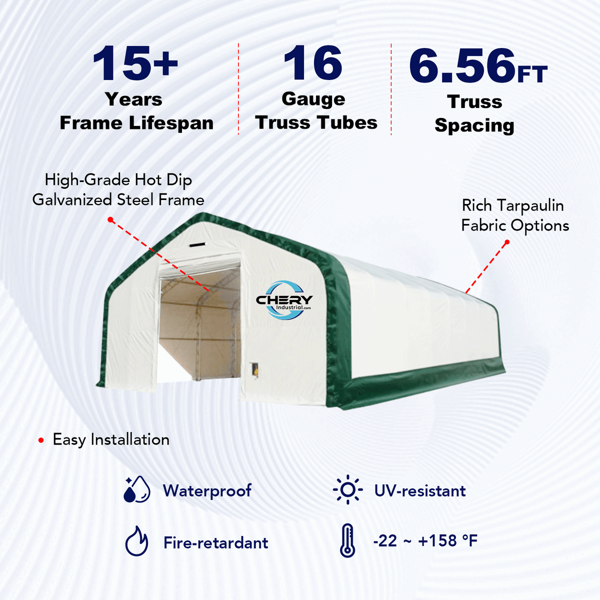 W 20FT x L 33FT x H 16FT Double Truss Storage Shelter