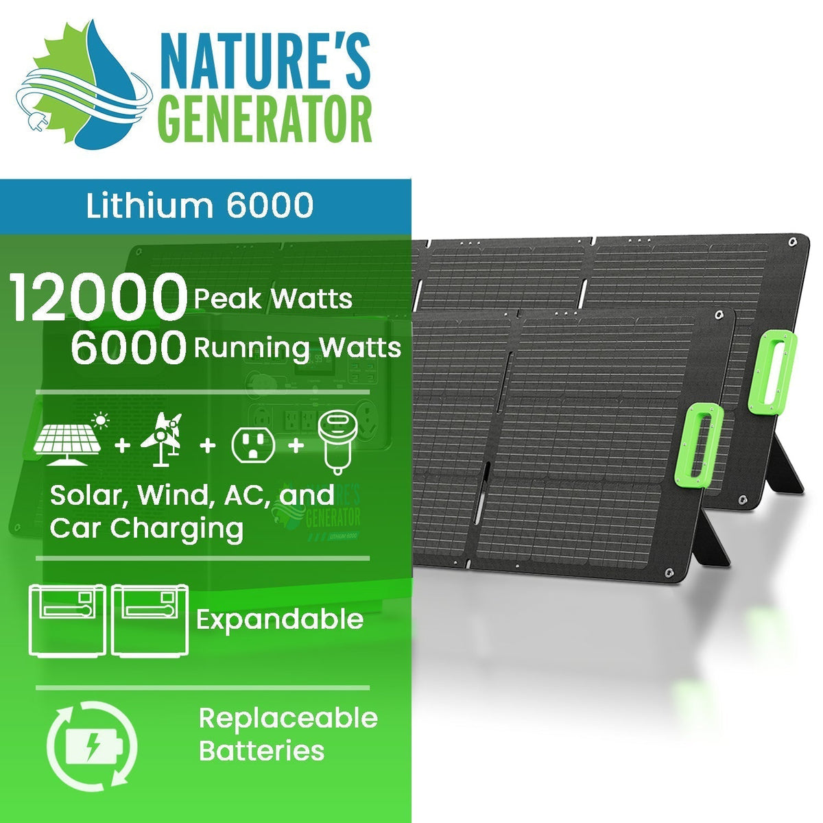 Nature's Generator Lithium 6000 with Solar Panel