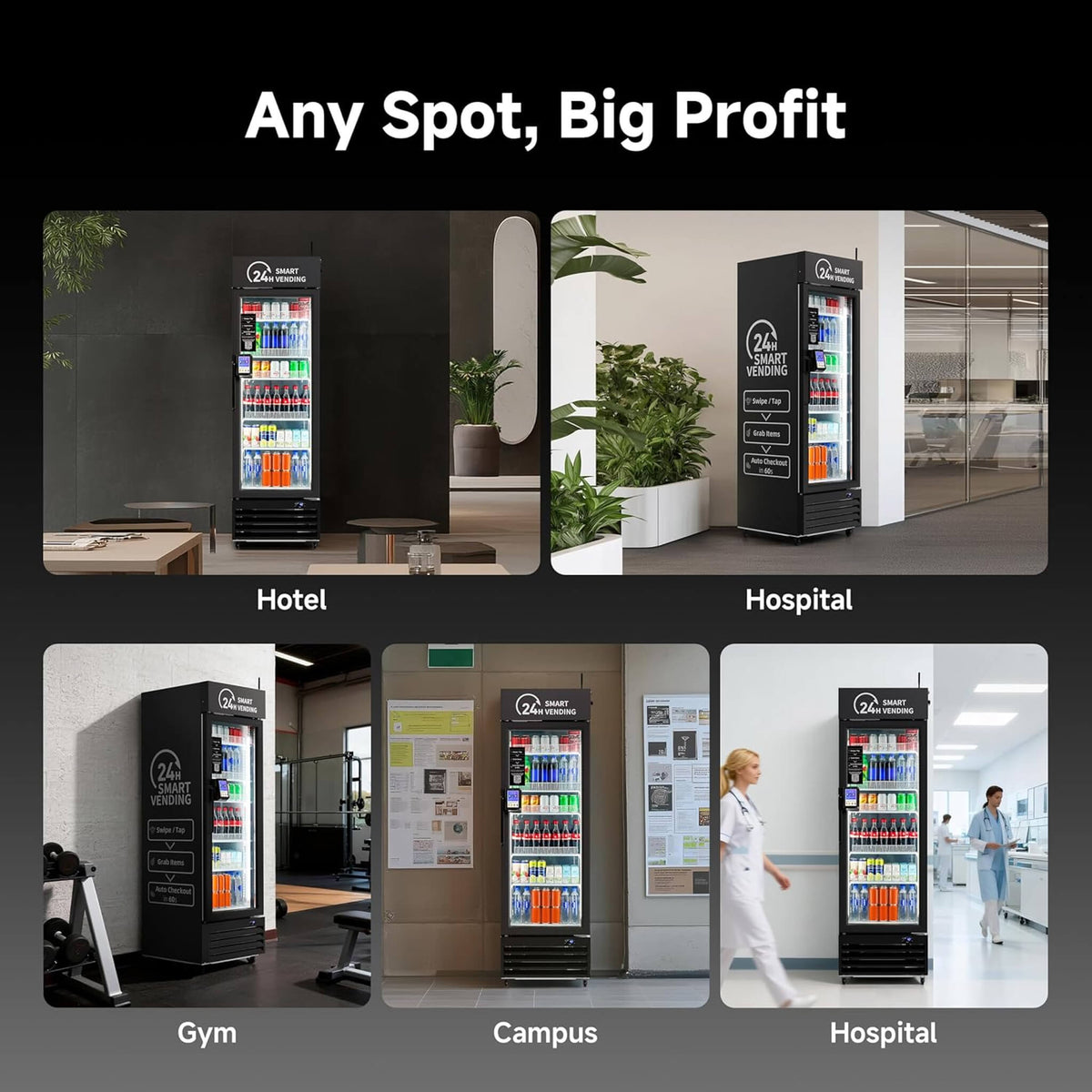 Commercial 252-Bottle AI-Powered Combo Refrigerated Vending Machine with Self-Checkout