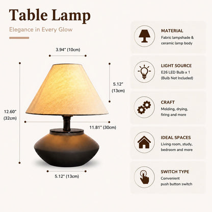 Luminiq Farmhouse Ceramic Table Lamp – Black Base, Linen Shade