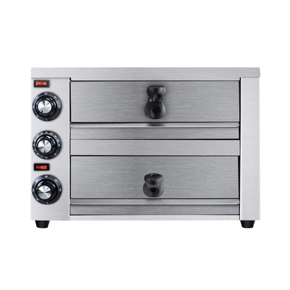Heavy-Duty 14-Inch Commercial Stainless Steel Electric 2-Tier Tabletop Pizza Oven with Timer