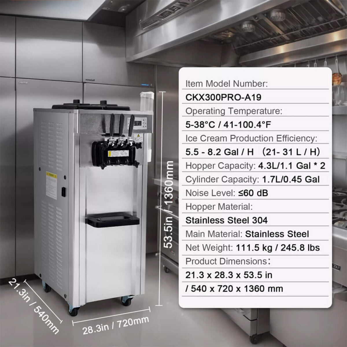 Premium Commercial 3-flavor Freestanding Soft Serve Ice Cream Machine Maker 21-31 L/H