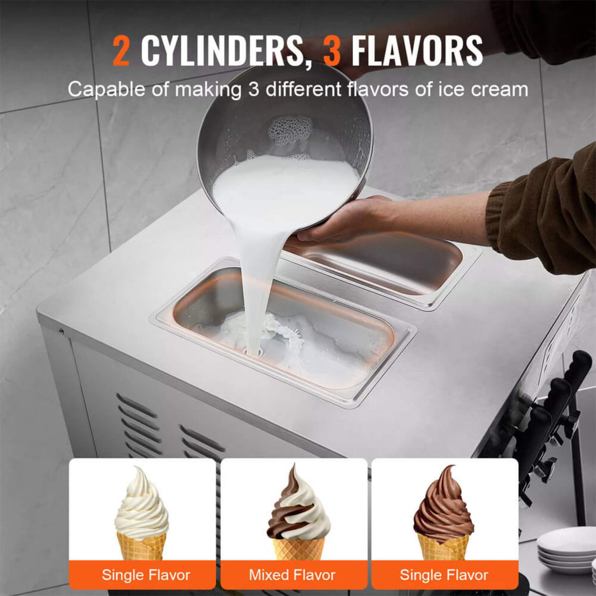 Premium Commercial 3-flavor Freestanding Soft Serve Ice Cream Machine Maker 21-31 L/H