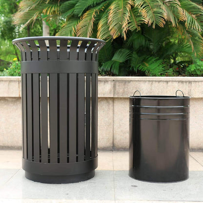 Premium Heavy-Duty Extra Large Outdoor Commercial Metal Slat Garbage Trash Can